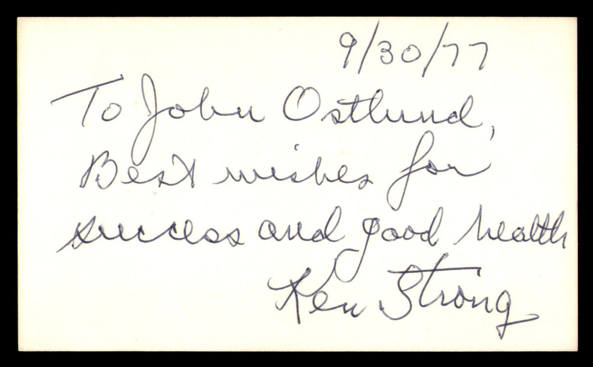 Ken Strong Autographed 3x5 Index Card New York Giants "To John" SKU #248563