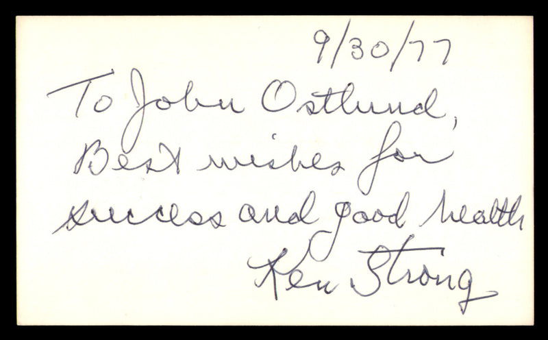 Ken Strong Autographed 3x5 Index Card New York Giants "To John" SKU #248563