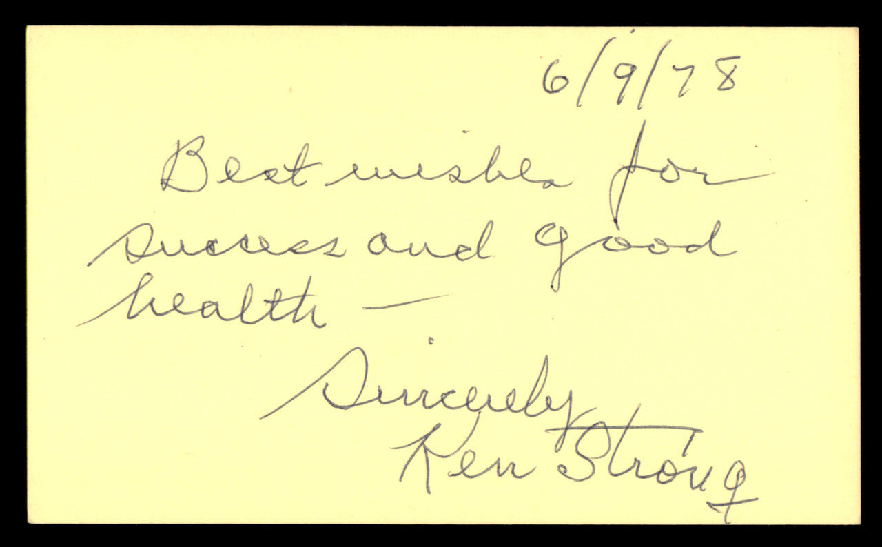 Ken Strong Autographed 3x5 Index Card New York Giants SKU #248564