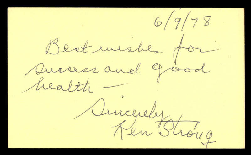 Ken Strong Autographed 3x5 Index Card New York Giants SKU #248564