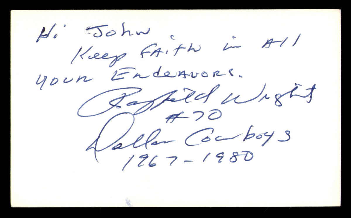 Rayfield Wright Autographed 3x5 Index Card Dallas Cowboys "To John" SKU #248588