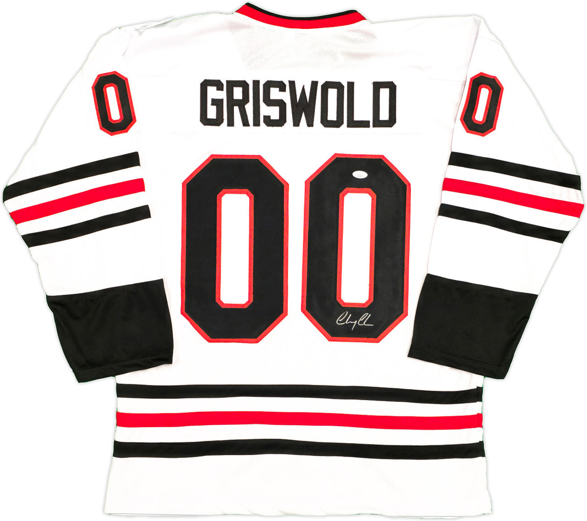 Christmas Vacation Chevy Chase Autographed White Jersey JSA Stock #230658