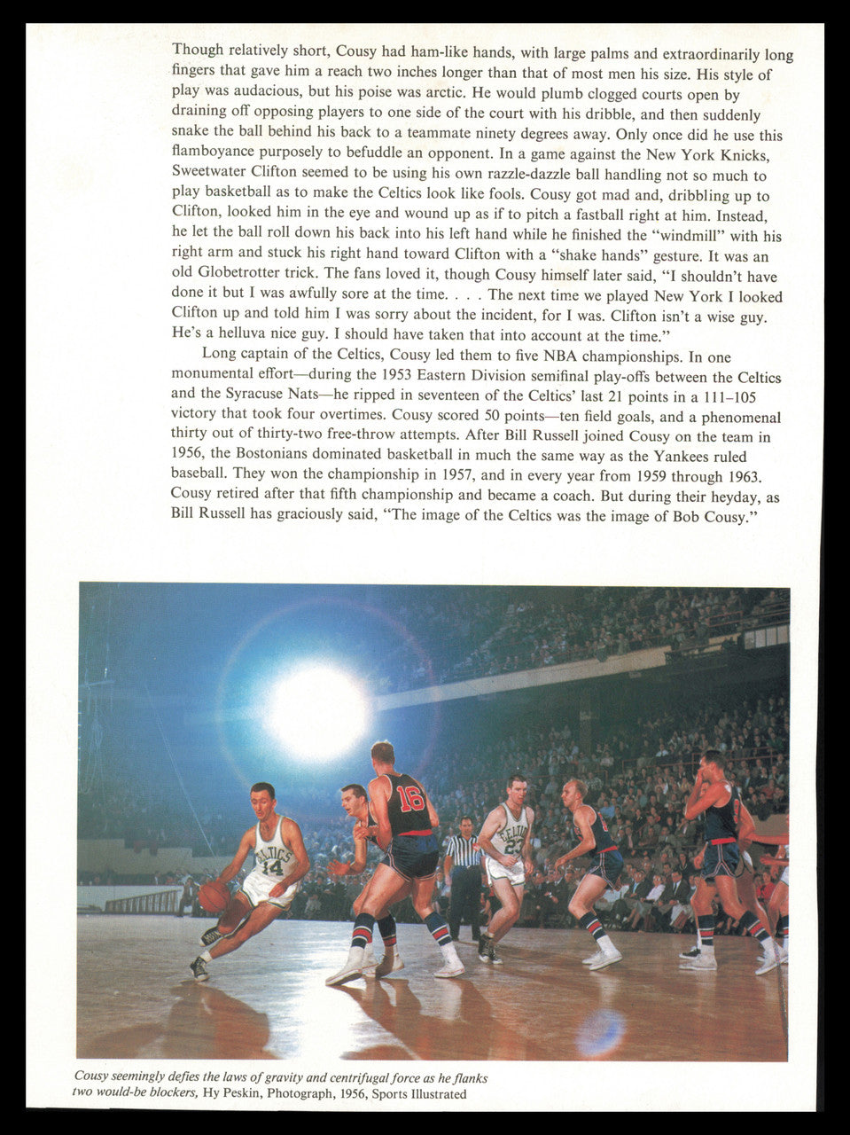 Bob Cousy Autographed 8x11 Magazine Page Photo Boston Celtics "To Mike" Beckett BAS QR #BS36739