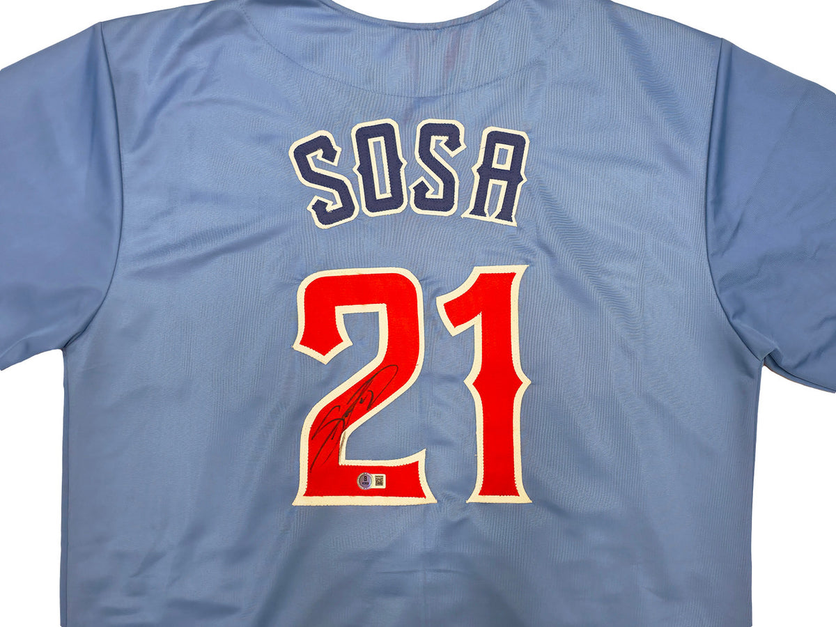 Chicago Cubs Sammy Sosa Autographed Blue Jersey Beckett BAS Witness Stock #245742