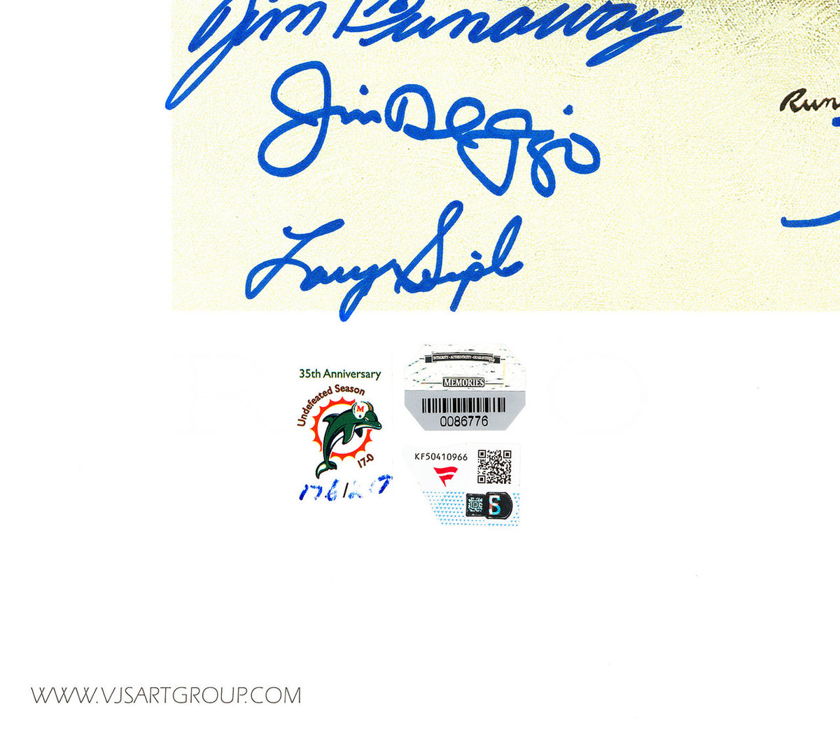 1972 Miami Dolphins Perfect Season Team Autographed 24x24 Lithograph Photo With 40+ Signatures Including Don Shula & Bob Griese #/217 Fanatics Holo Stock #246182