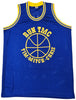 Golden State Warriors Chris Mullin, Tim Hardaway & Mitch Richmond Autographed Blue Jersey Run TMC "HOF" Beckett BAS Witness Stock #216818