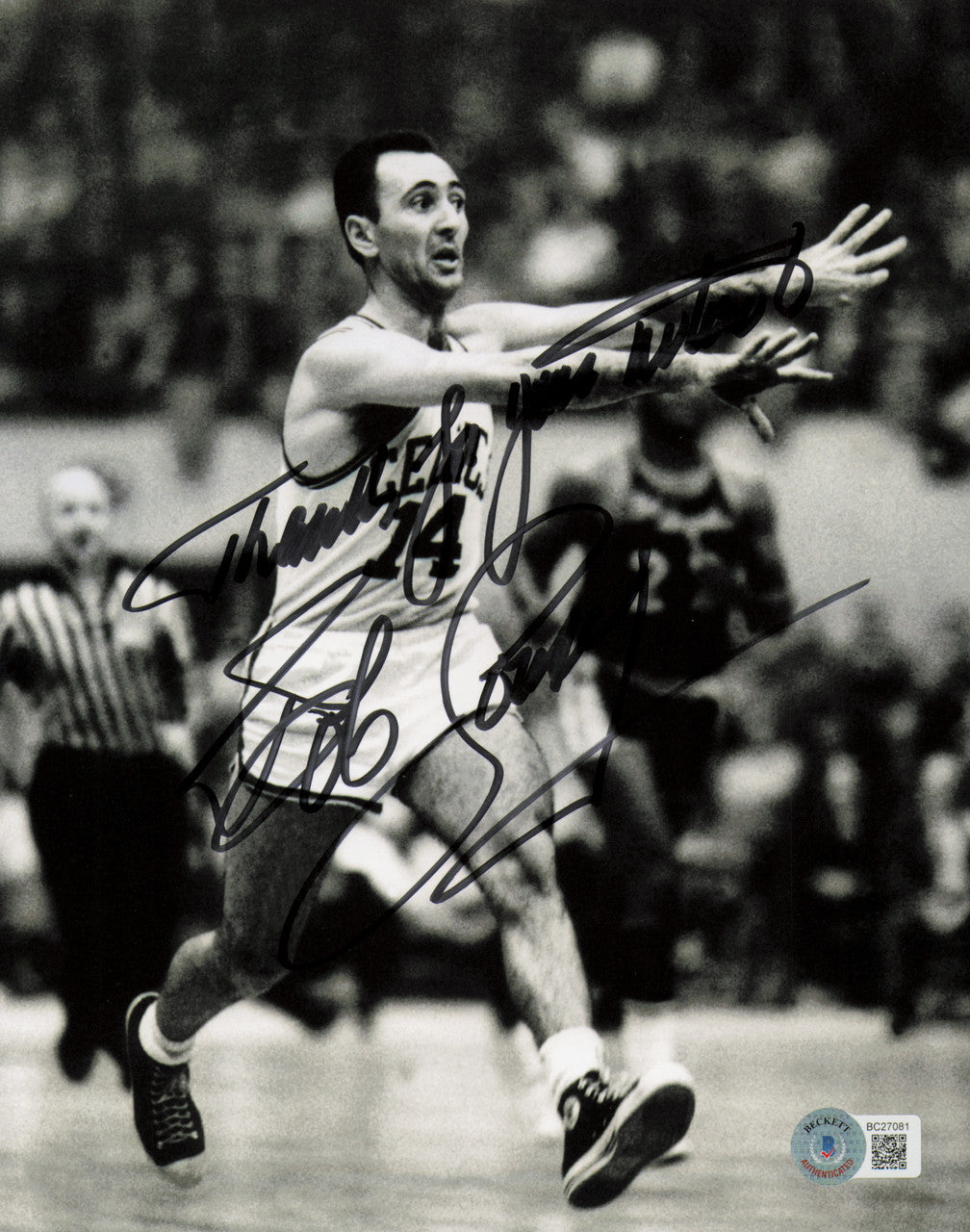 Bob Cousy Autographed 8x10 Photo Boston Celtics "Thanks For Your Wishes" Beckett BAS QR #BC27081