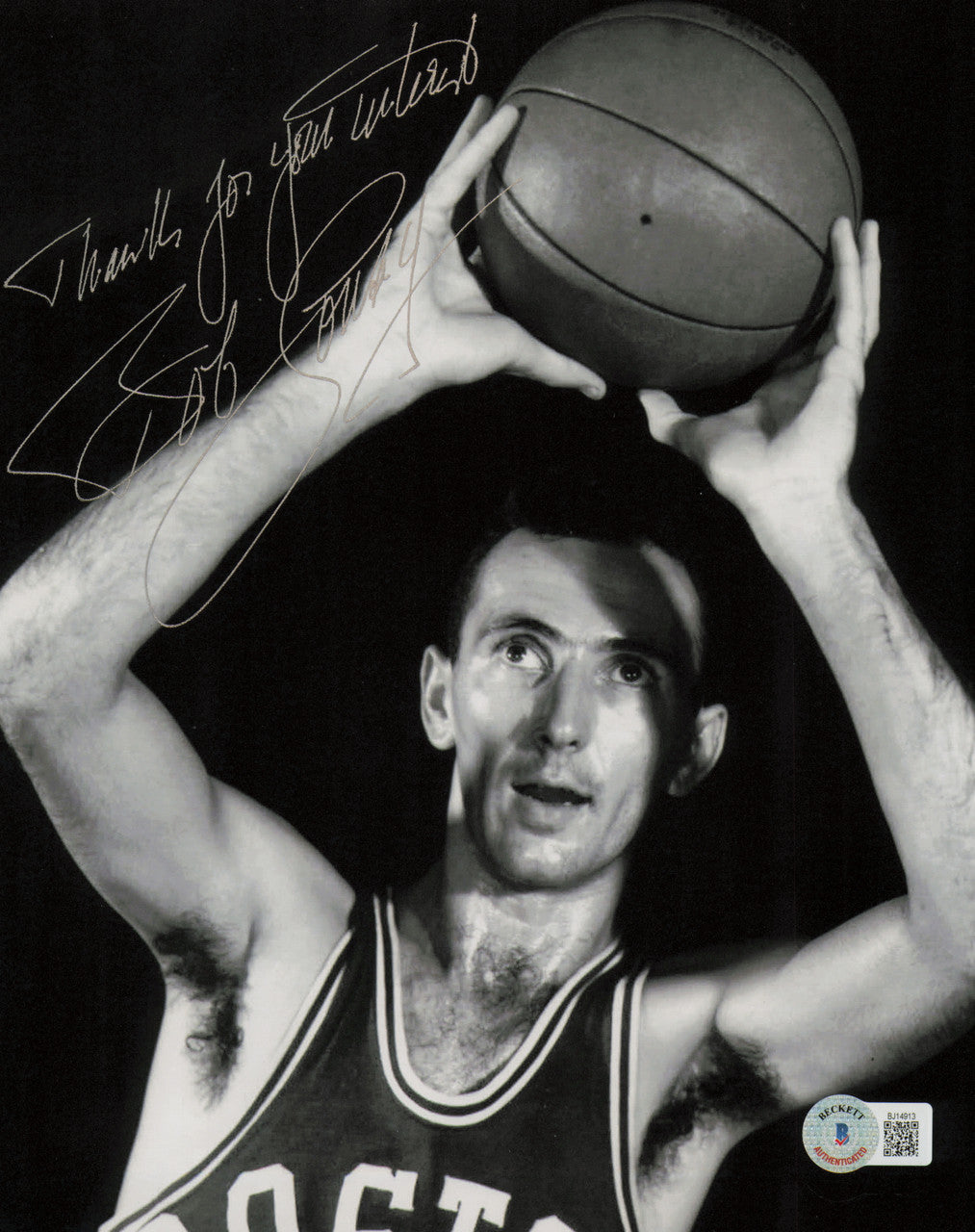 Bob Cousy Autographed 8x10 Photo Boston Celtics "Thanks For Your Wishes" Beckett BAS QR #BJ14913