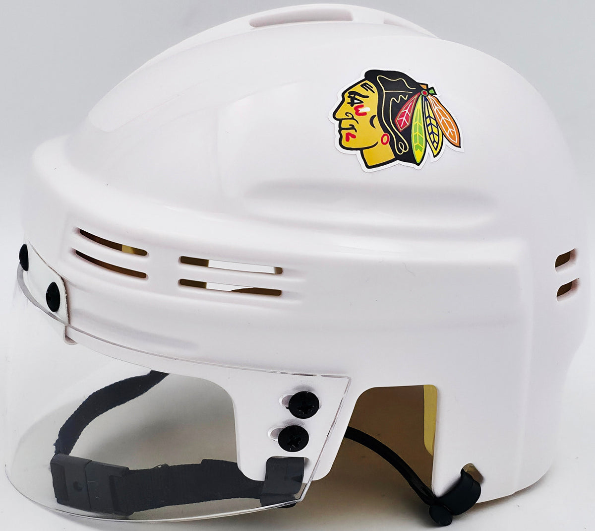 Chevy Chase Autographed Chicago Blackhawks White Speed Mini Helmet Beckett BAS QR #AD34221