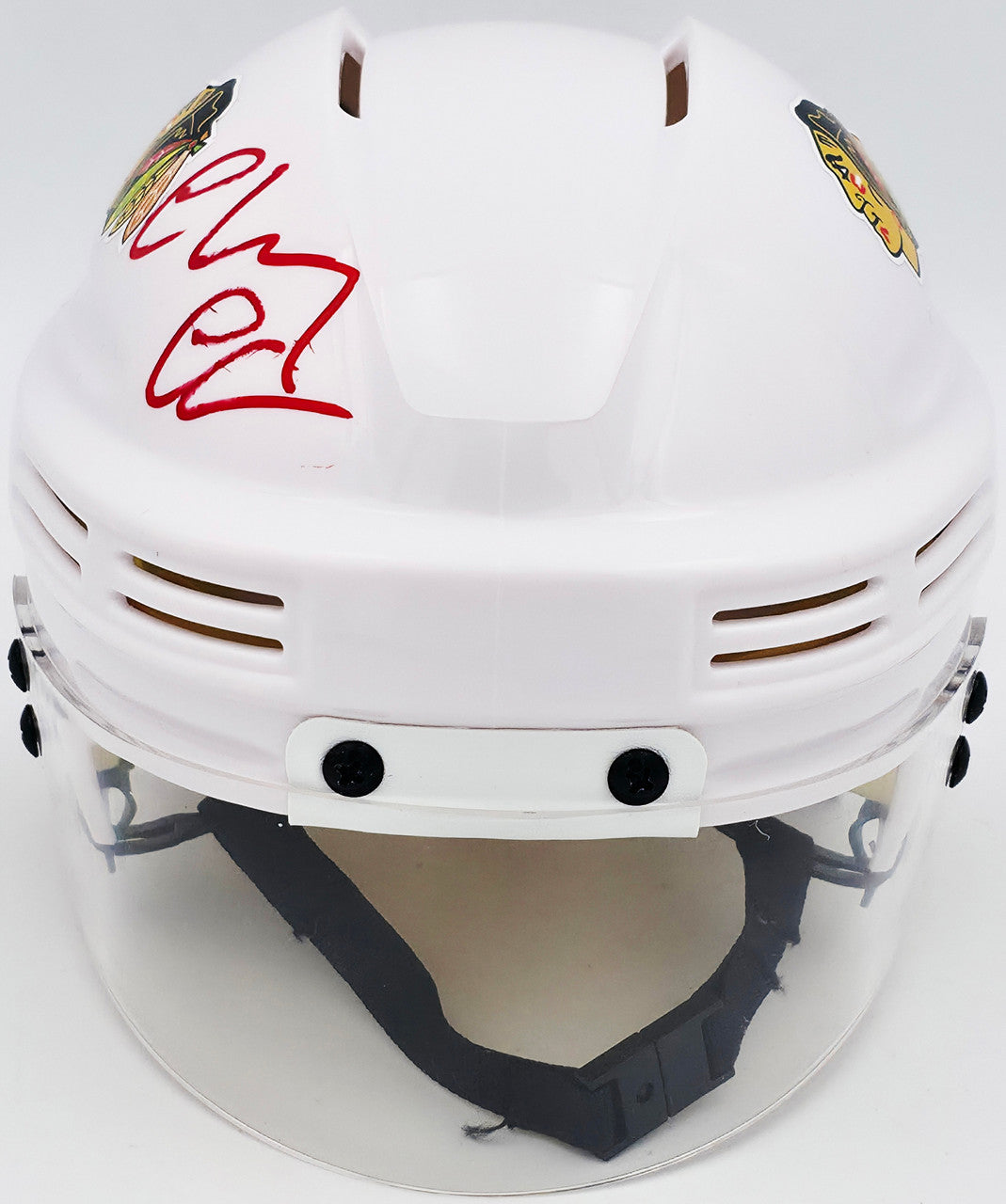 Chevy Chase Autographed Chicago Blackhawks White Speed Mini Helmet Beckett BAS QR #AD34216