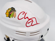 Chevy Chase Autographed Chicago Blackhawks White Speed Mini Helmet Beckett BAS QR #AD34226