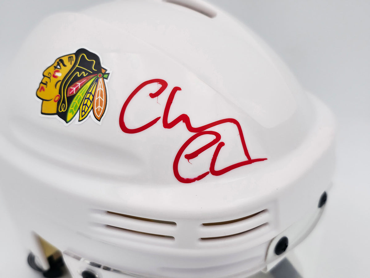 Chevy Chase Autographed Chicago Blackhawks White Speed Mini Helmet Beckett BAS QR #AD34226