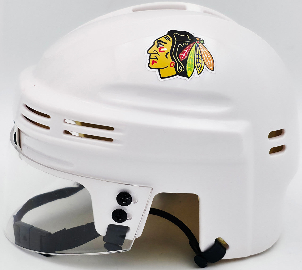 Chevy Chase Autographed Chicago Blackhawks White Speed Mini Helmet Beckett BAS QR #AD34226