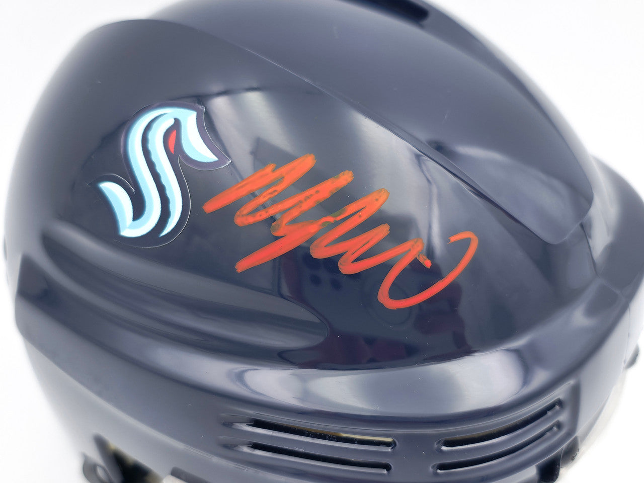 Morgan Geekie Autographed Seattle Kraken Blue Speed Mini Helmet Fanatics Holo #XP14109503