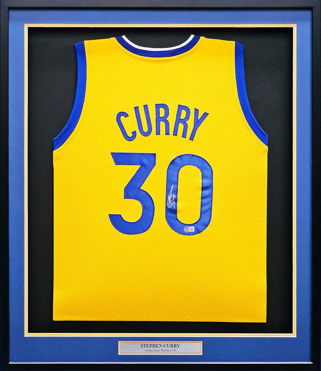 Golden State Warriors Stephen Curry Autographed Framed Yellow Jersey Beckett BAS Stock #266064