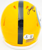 Terry Bradshaw Autographed Pittsburgh Steelers Yellow Speed Mini Helmet Beckett BAS Witness Stock #230229