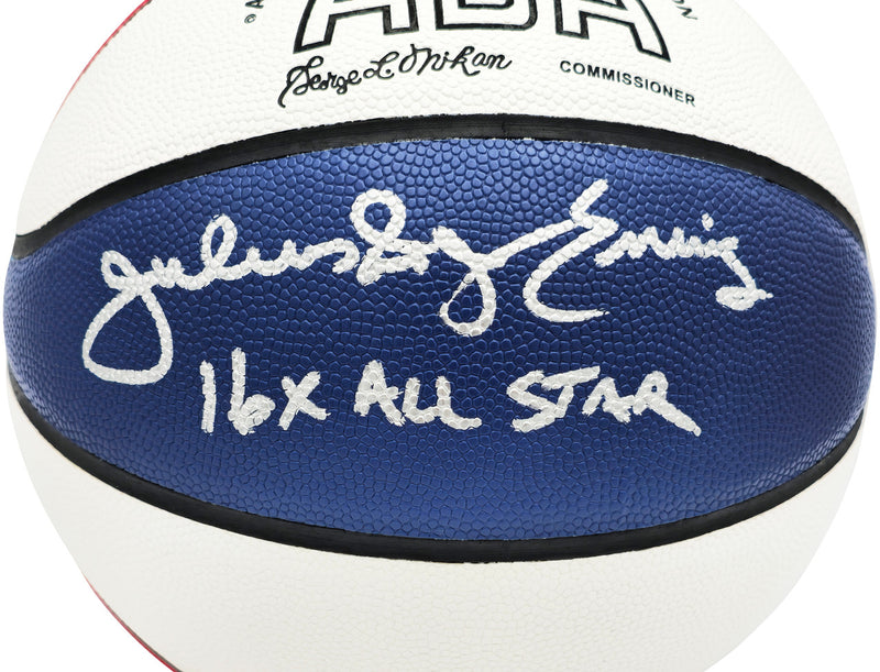 Julius "Dr. J" Erving Autographed Official ABA Logo Red, White & Blue Basketball New Jersey Nets "16x All Star" Beckett BAS Witness Stock #230290