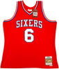 Philadelphia 76ers Julius "Dr. J" Erving Autographed Red Mitchell & Ness Hardwood Classics HWC Swingman 1982-83 Jersey Size XL "83 Champs" Beckett BAS Witness Stock #230252