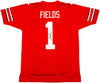 Ohio State Buckeyes Justin Fields Autographed Red Jersey Beckett BAS Witness Stock #230184