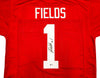 Ohio State Buckeyes Justin Fields Autographed Red Jersey Beckett BAS Witness Stock #230184