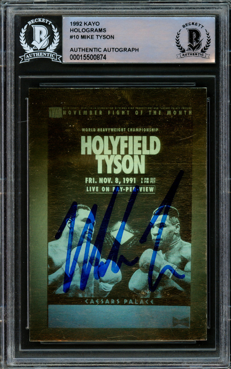 Mike Tyson Autographed 1992 Kayo Gold Hologram Card vs. Evander Holyfield Beckett BAS #15500874