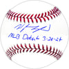 Wyatt Langford Autographed Official MLB Baseball Texas Rangers "MLB Debut 3-28-24" Fanatics and MLB Holo Stock #232809