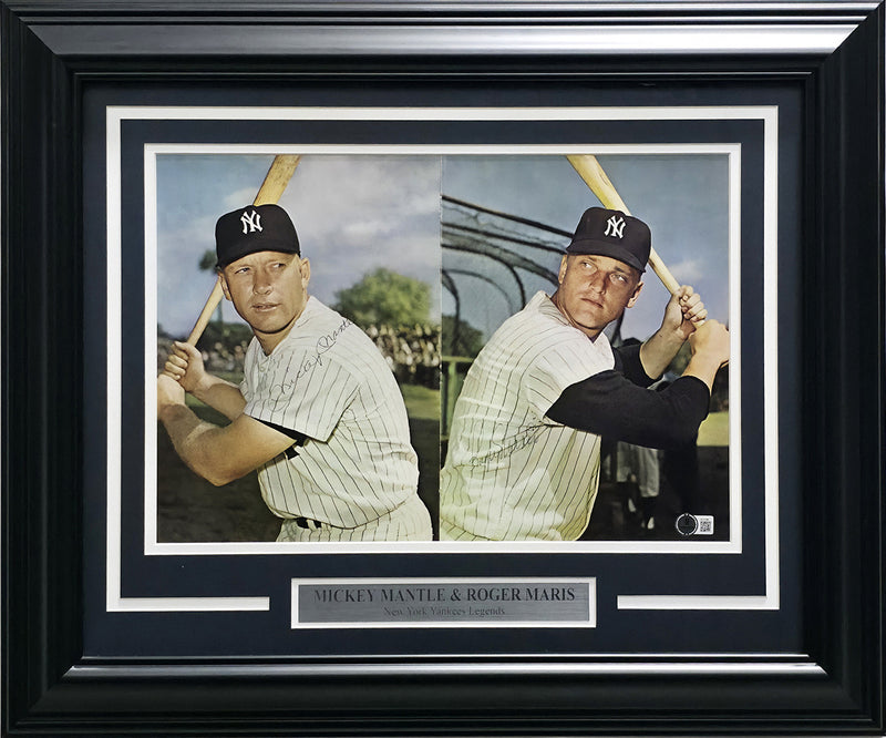 Mickey Mantle & Roger Maris Autographed Framed 11x17 Poster New York Yankees Vintage Signature Beckett BAS #AE31085