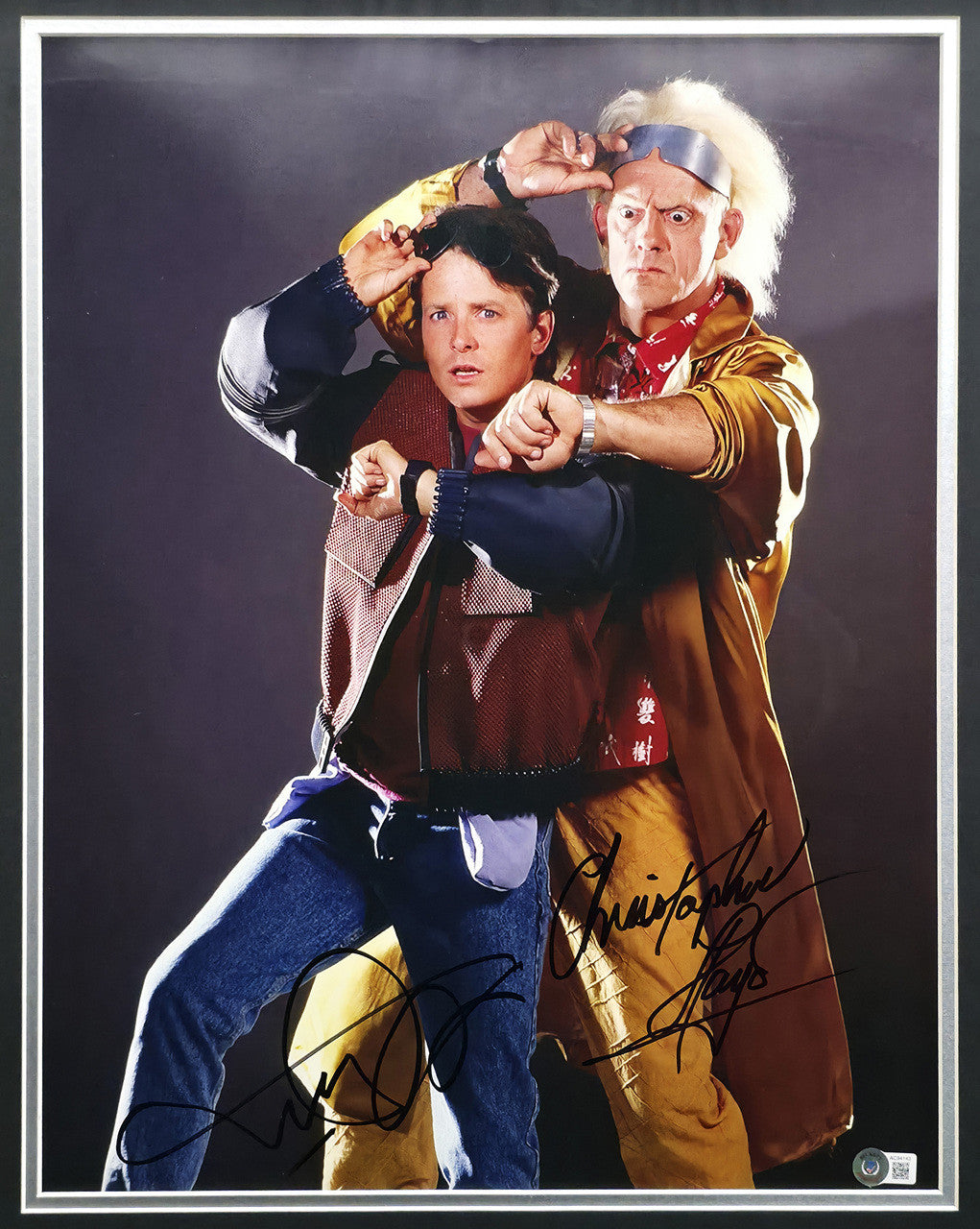Michael J. Fox & Christopher Llyod Autographed Framed 16x20 Photo Back to the Future Beckett BAS #AC94143