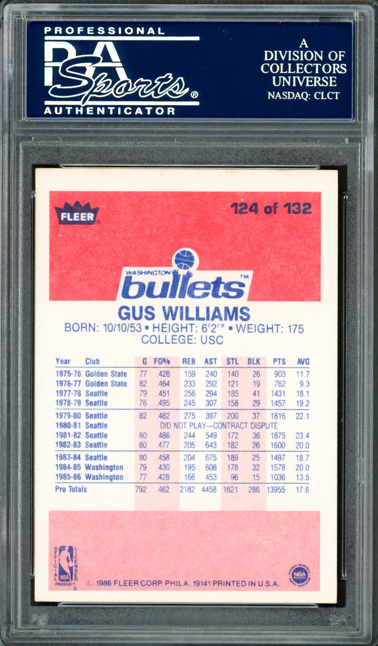 Gus Williams Autographed 1986-87 Fleer Card #124 Washington Bullets PSA/DNA #83921074