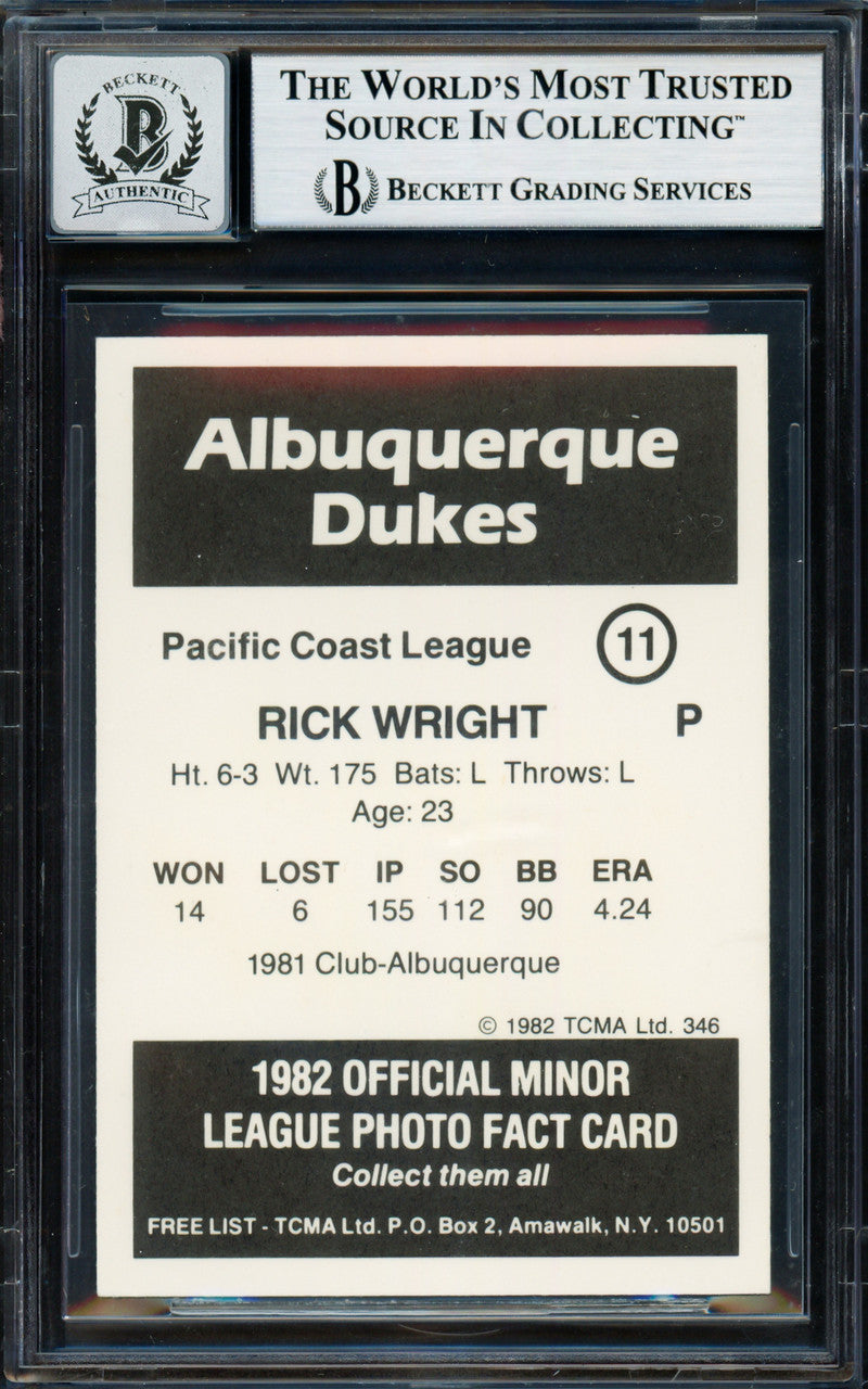 Rick Ricky Wright Autographed 1982 TCMA Card #11 Albuquerque Dukes Auto Grade Gem Mint 10 "To Mike" Beckett BAS #18282850