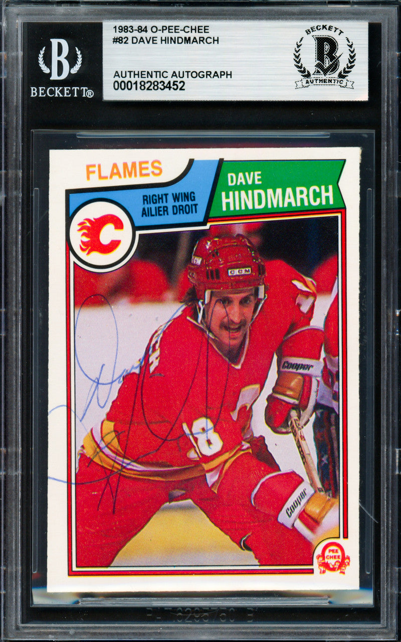 Dave Hindmarch Autographed 1983-84 O Pee Chee Card #82 Calgary Flames Beckett BAS #18283452