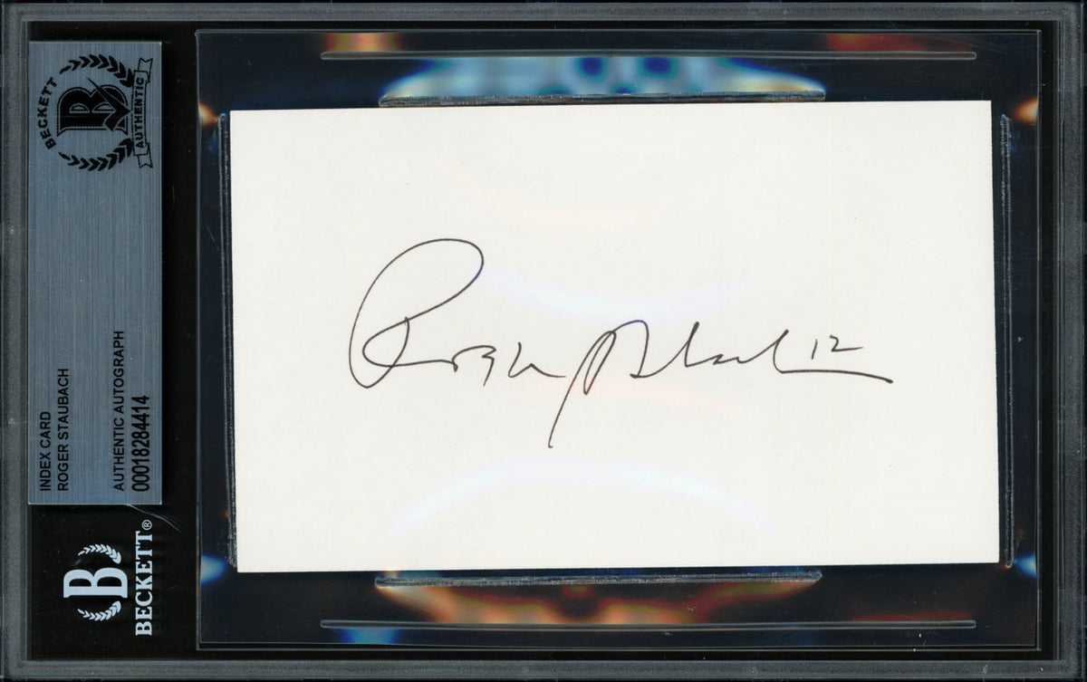 Roger Staubach Autographed 3x5 Index Card Dallas Cowboys Beckett BAS #18284414
