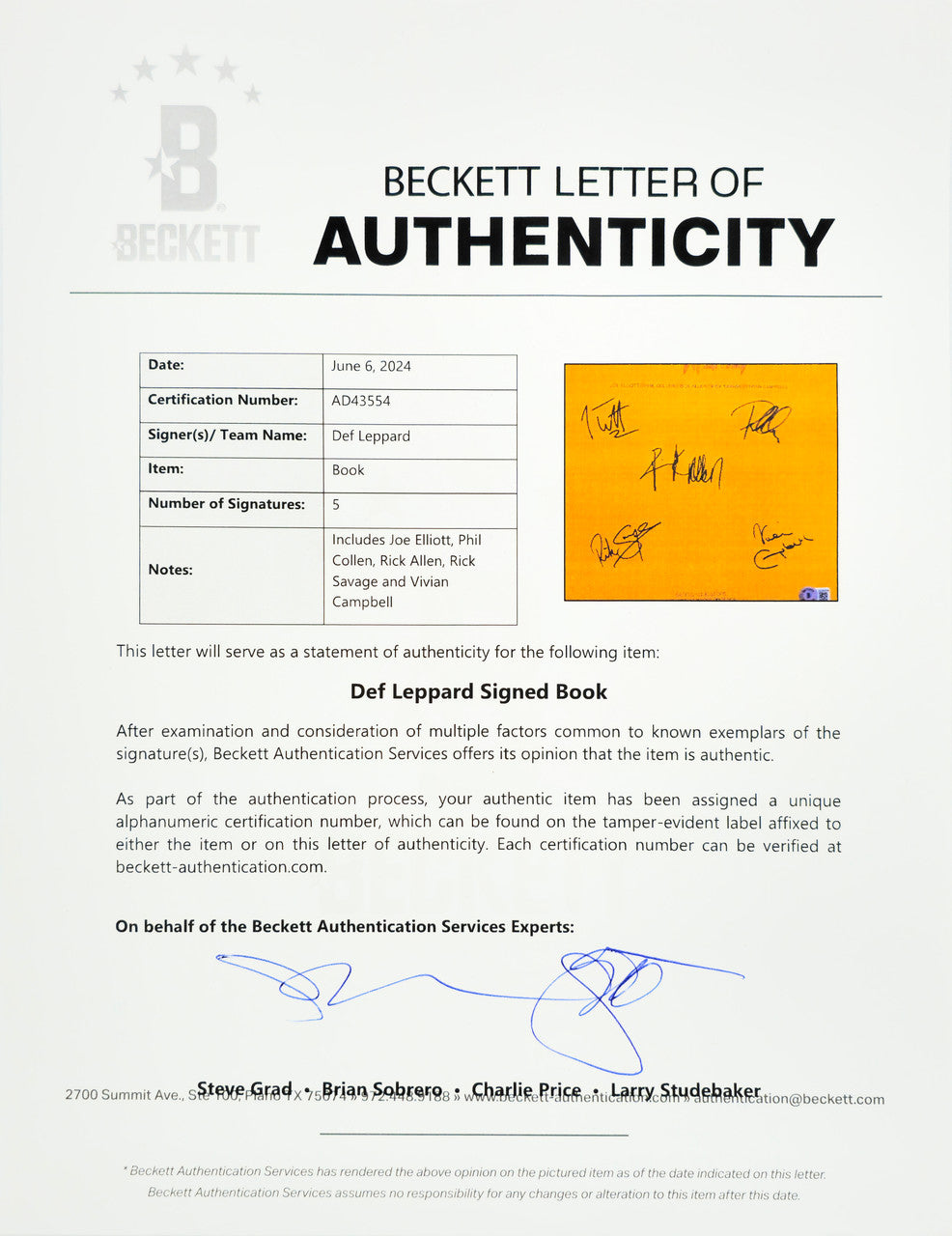 Def Leppard Autographed 'Definitely Genesis Publications' Book #/1500 Signed By All 5 Members Beckett BAS QR Stock #230668