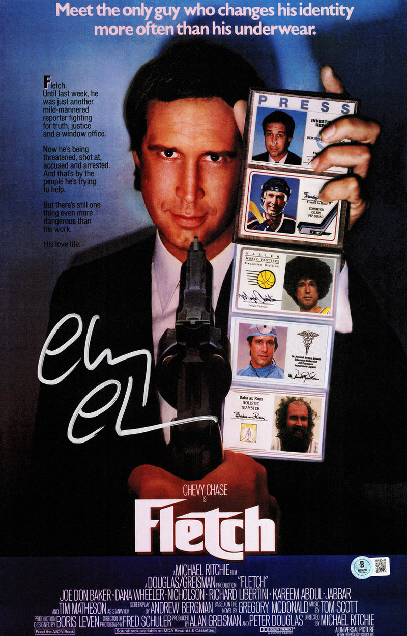 Chevy Chase Autographed 11x17 Fletch Movie Poster Beckett BAS Witness Stock #233721