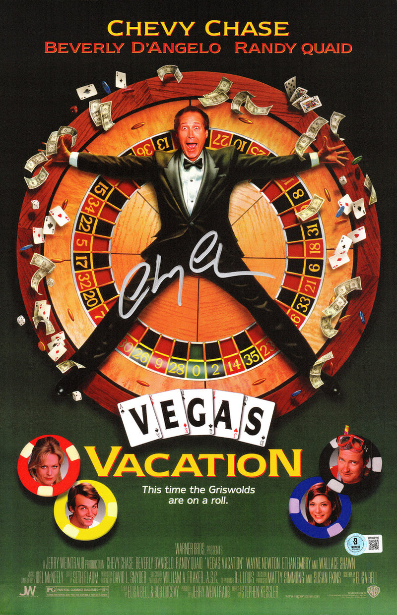 Chevy Chase Autographed 11x17 Vegas Vacation Movie Poster Beckett BAS Witness Stock #233722