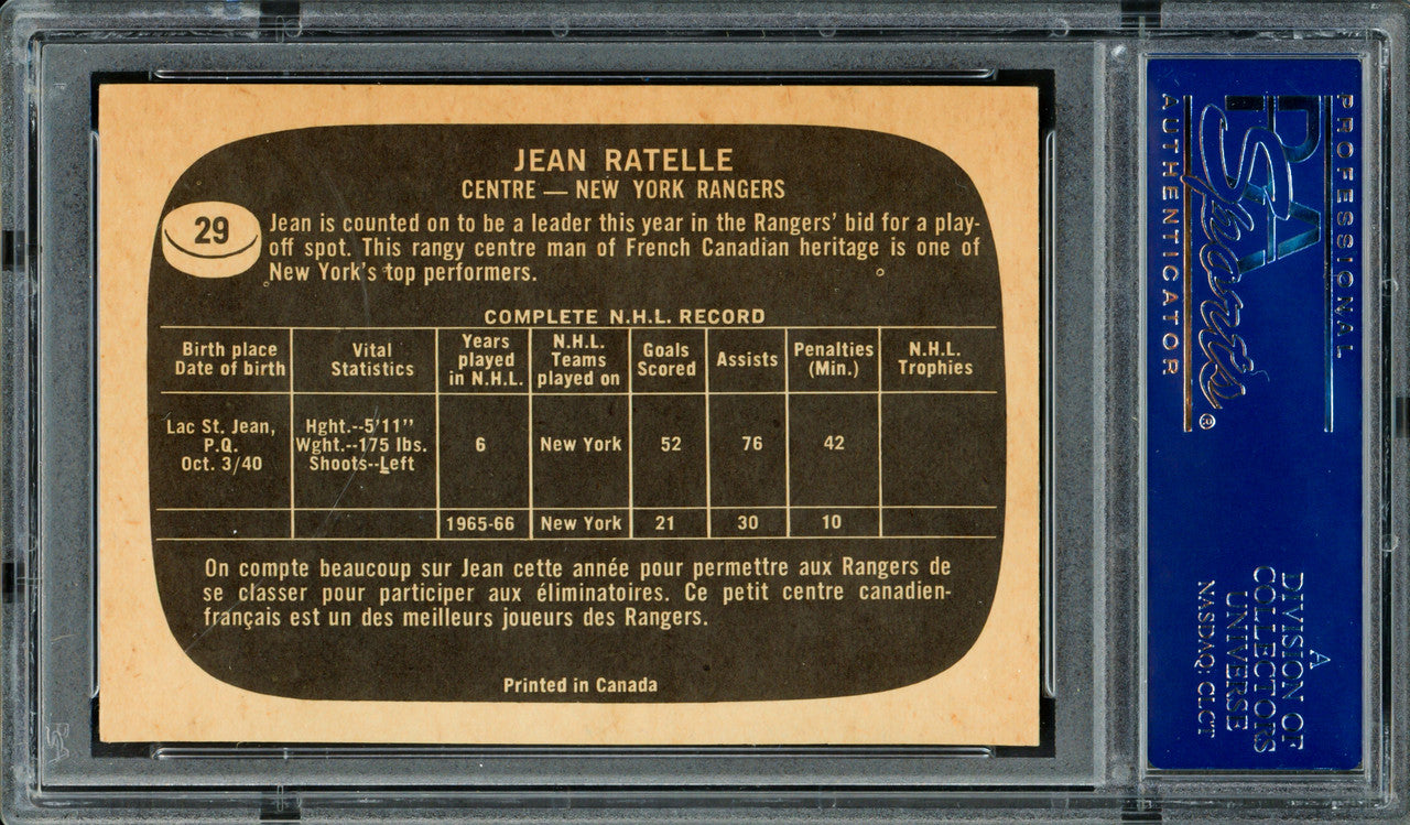 Jean Ratelle Autographed 1966 Topps Card #29 New York Rangers PSA/DNA #83462269