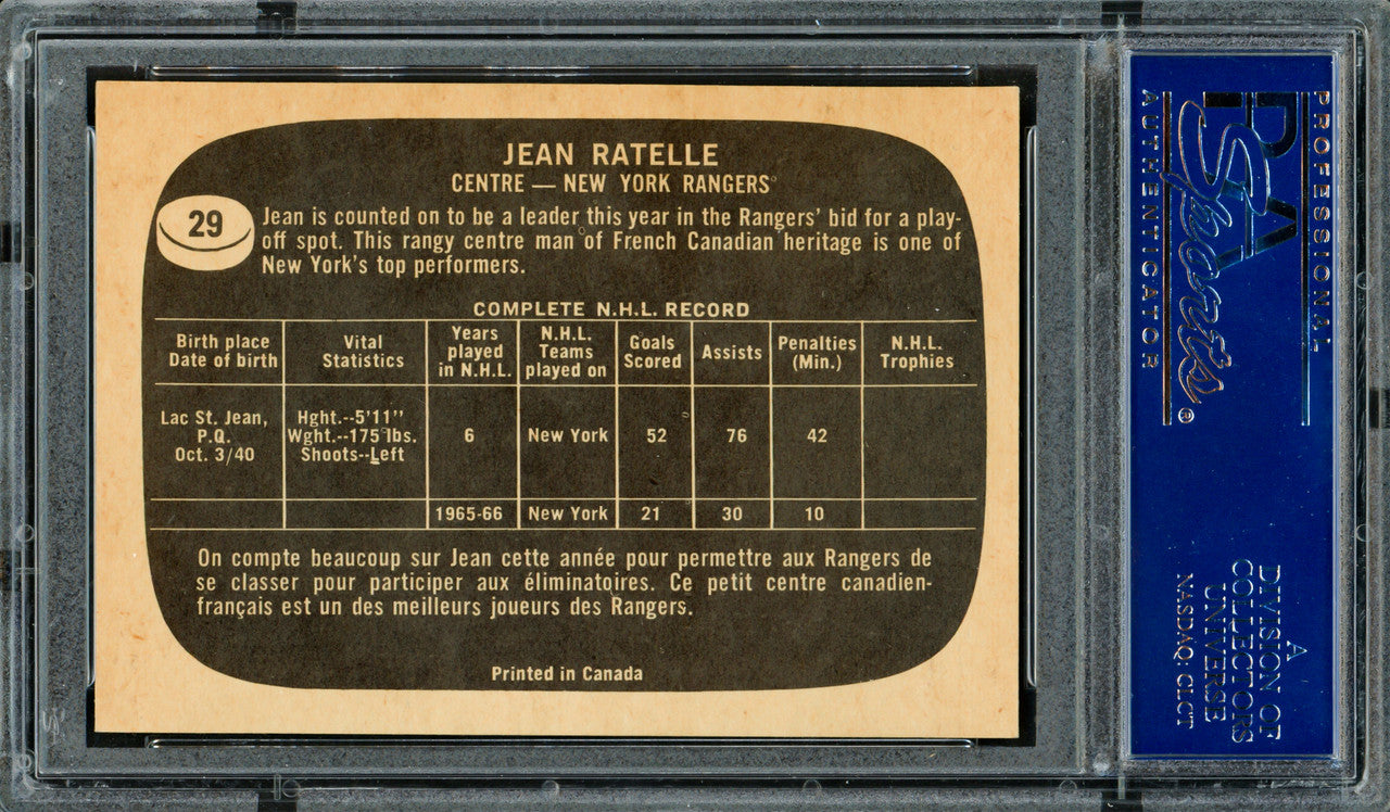 Jean Ratelle Autographed 1966 Topps Card #29 New York Rangers PSA/DNA #83462270