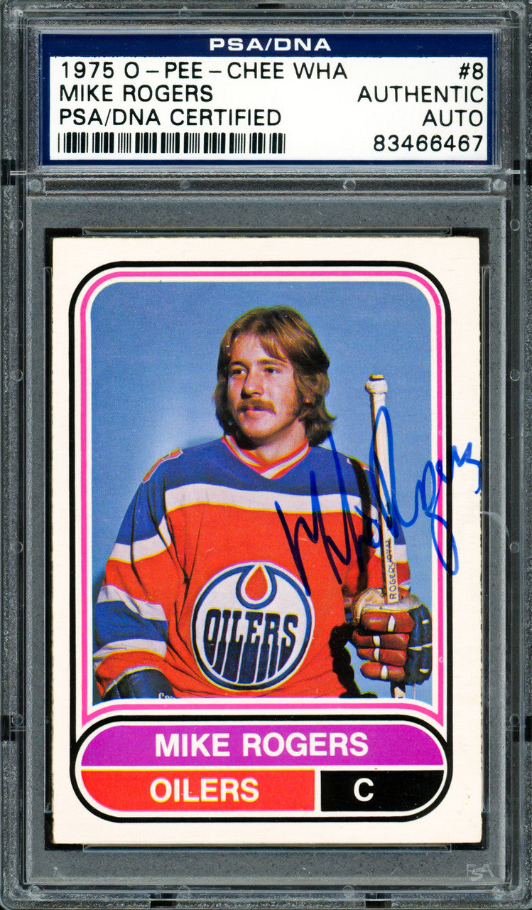 Mike Rogers Autographed 1975-76 O-Pee-Chee WHA Rookie Card #8 Edmonton Oilers PSA/DNA #83466467