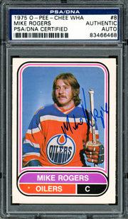 Mike Rogers Autographed 1975-76 O-Pee-Chee WHA Rookie Card #8 Edmonton Oilers PSA/DNA #83466468