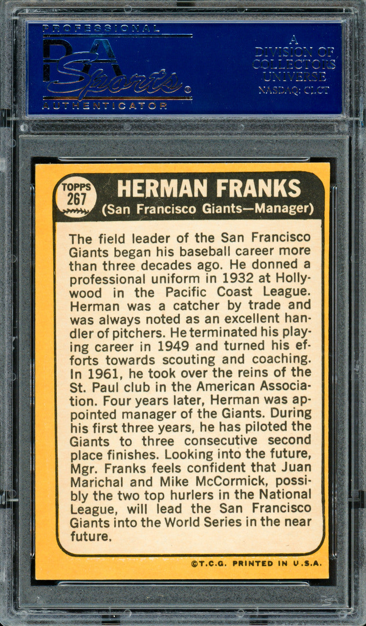 Herman Franks Autographed 1968 Topps Card #267 San Francisco Giants PSA/DNA #83307081