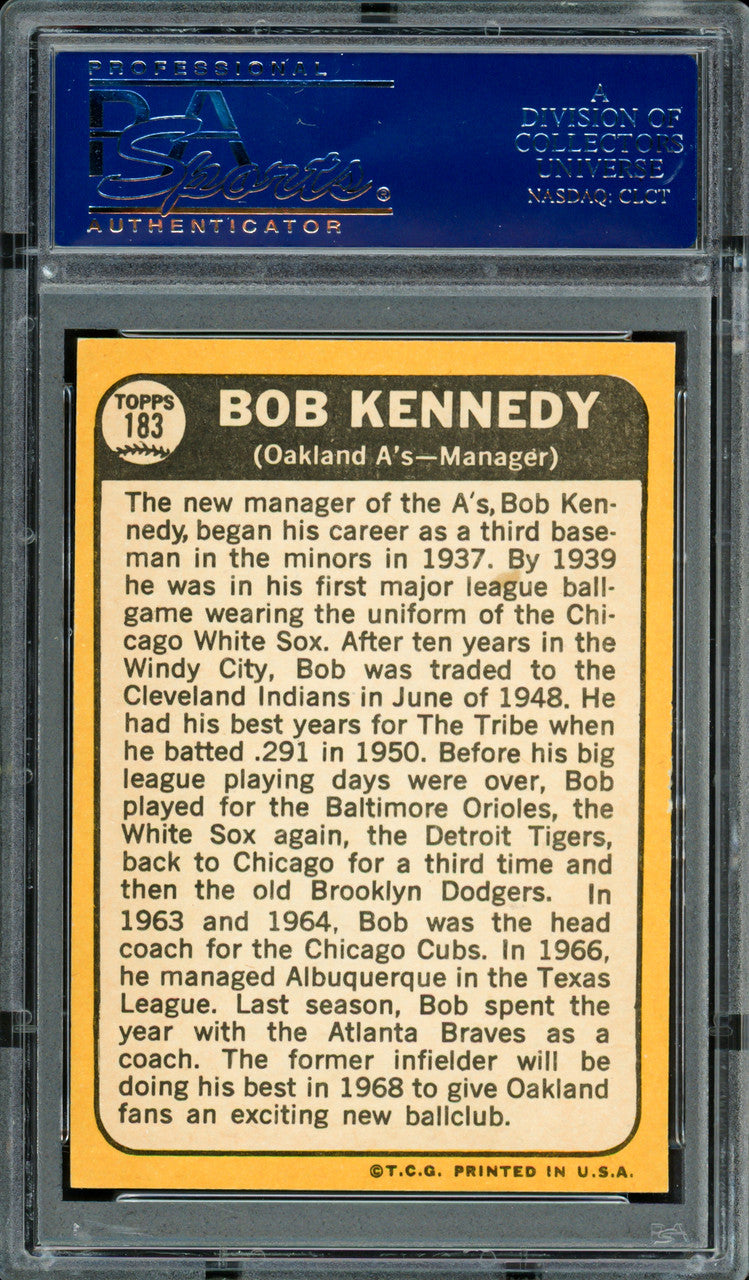 Bob Kennedy Autographed 1968 Topps Card #183 Oakland A's PSA/DNA #83307098