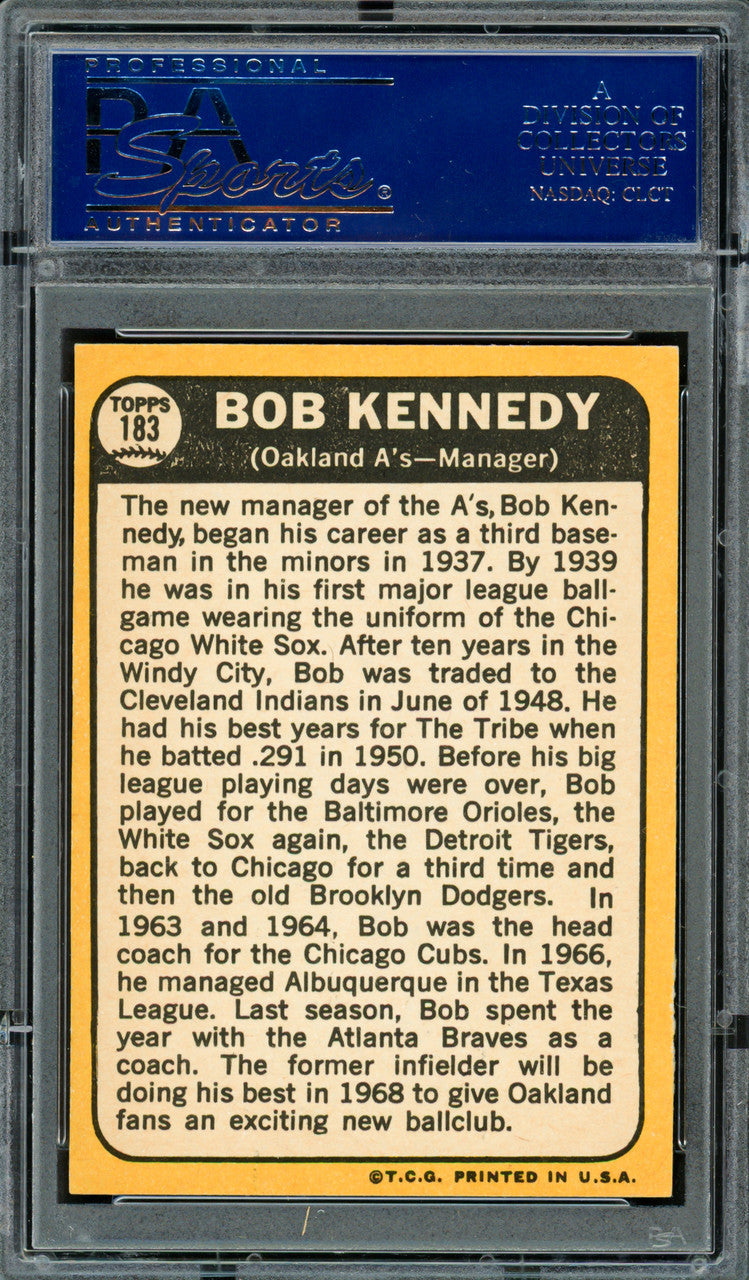 Bob Kennedy Autographed 1968 Topps Card #183 Oakland A's PSA/DNA #83307099