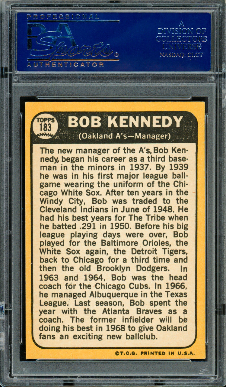 Bob Kennedy Autographed 1968 Topps Card #183 Oakland A's PSA/DNA #83307100