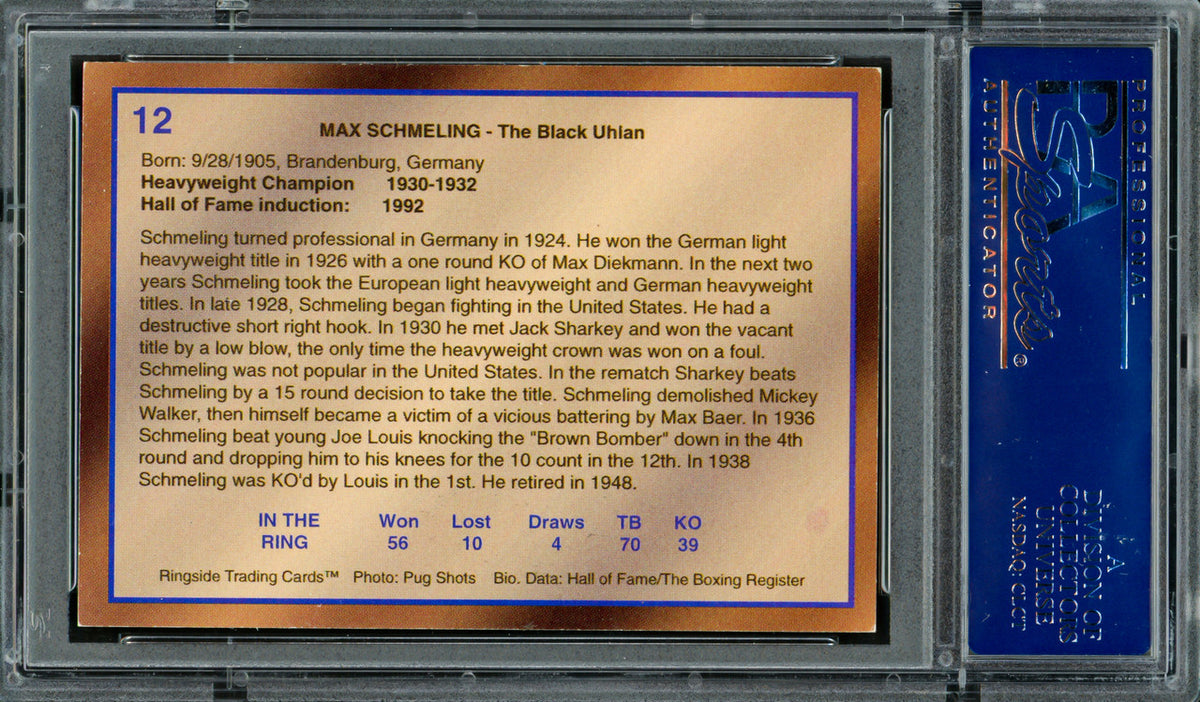 Max Schmeling Autographed 1996 Ringside HOF Card #12 PSA/DNA #83308183