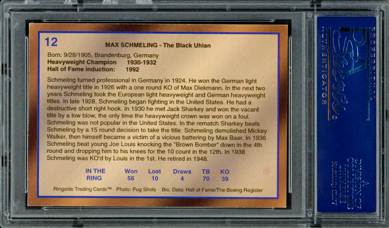 Max Schmeling Autographed 1996 Ringside HOF Card #12 PSA/DNA #83308187