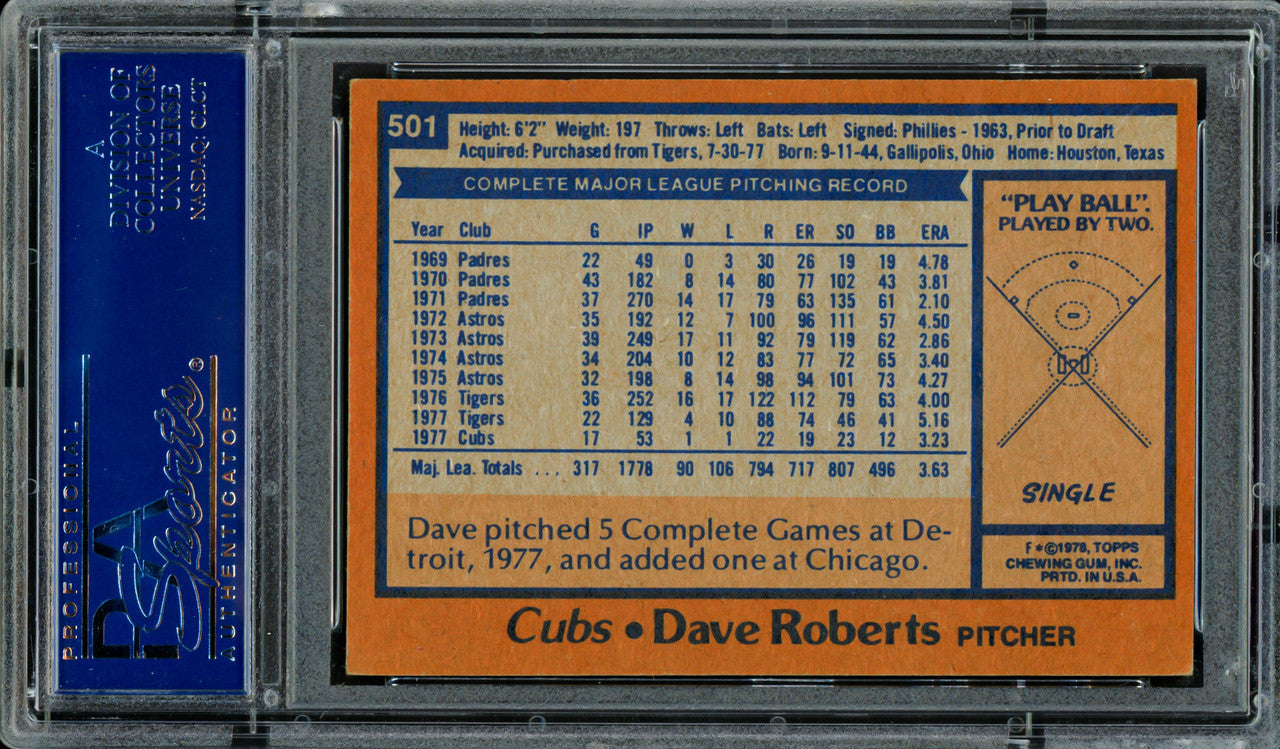 Dave Roberts Autographed 1978 Topps Card #501 Chicago Cubs PSA/DNA #83308756