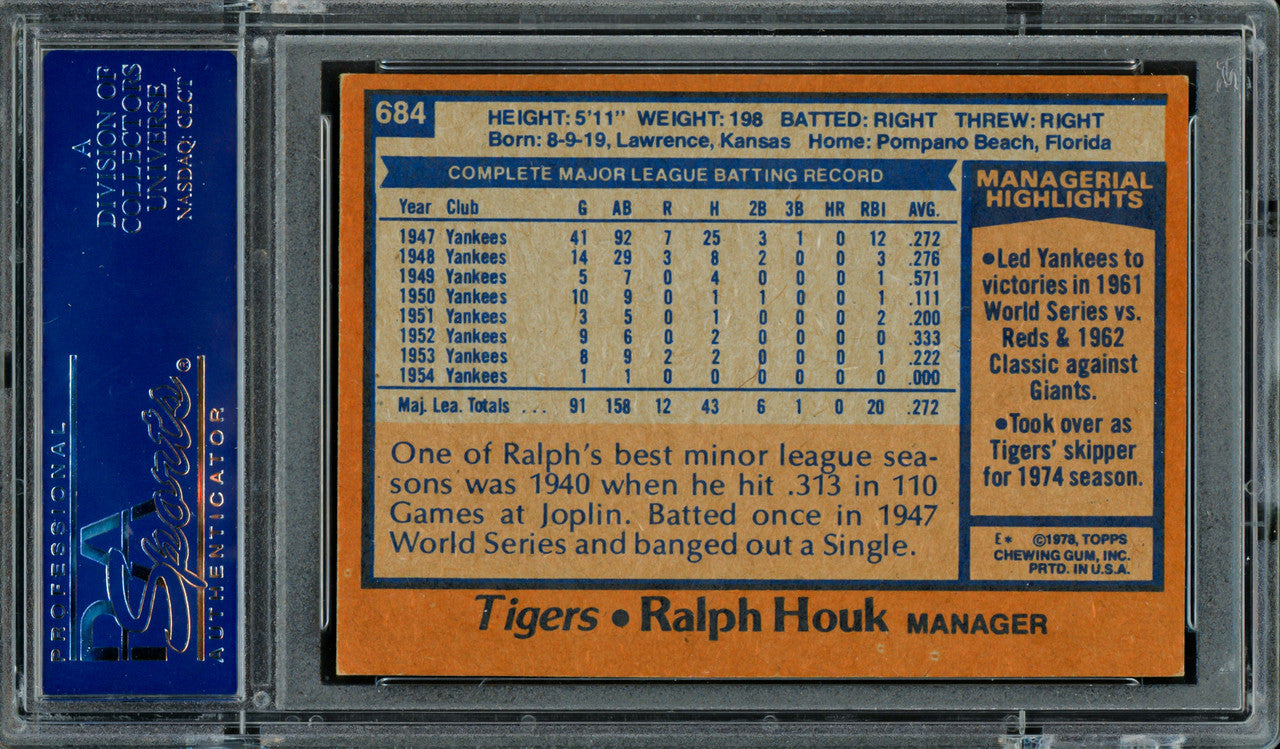 Ralph Houk Autographed 1978 Topps Card #684 Detroit Tigers PSA/DNA #83308911