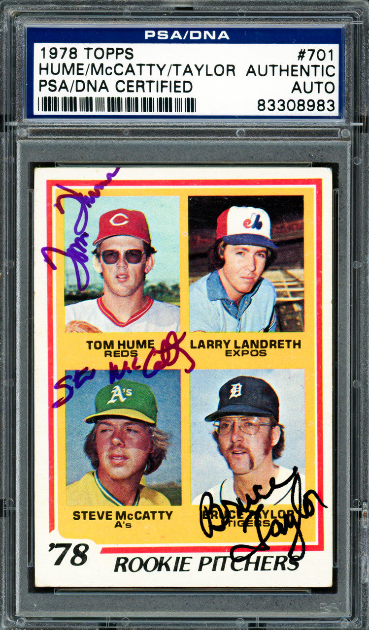 Tom Hume, Steve McCatty & Bruce Taylor Autographed 1978 Topps Rookie Card #701 PSA/DNA #83308983