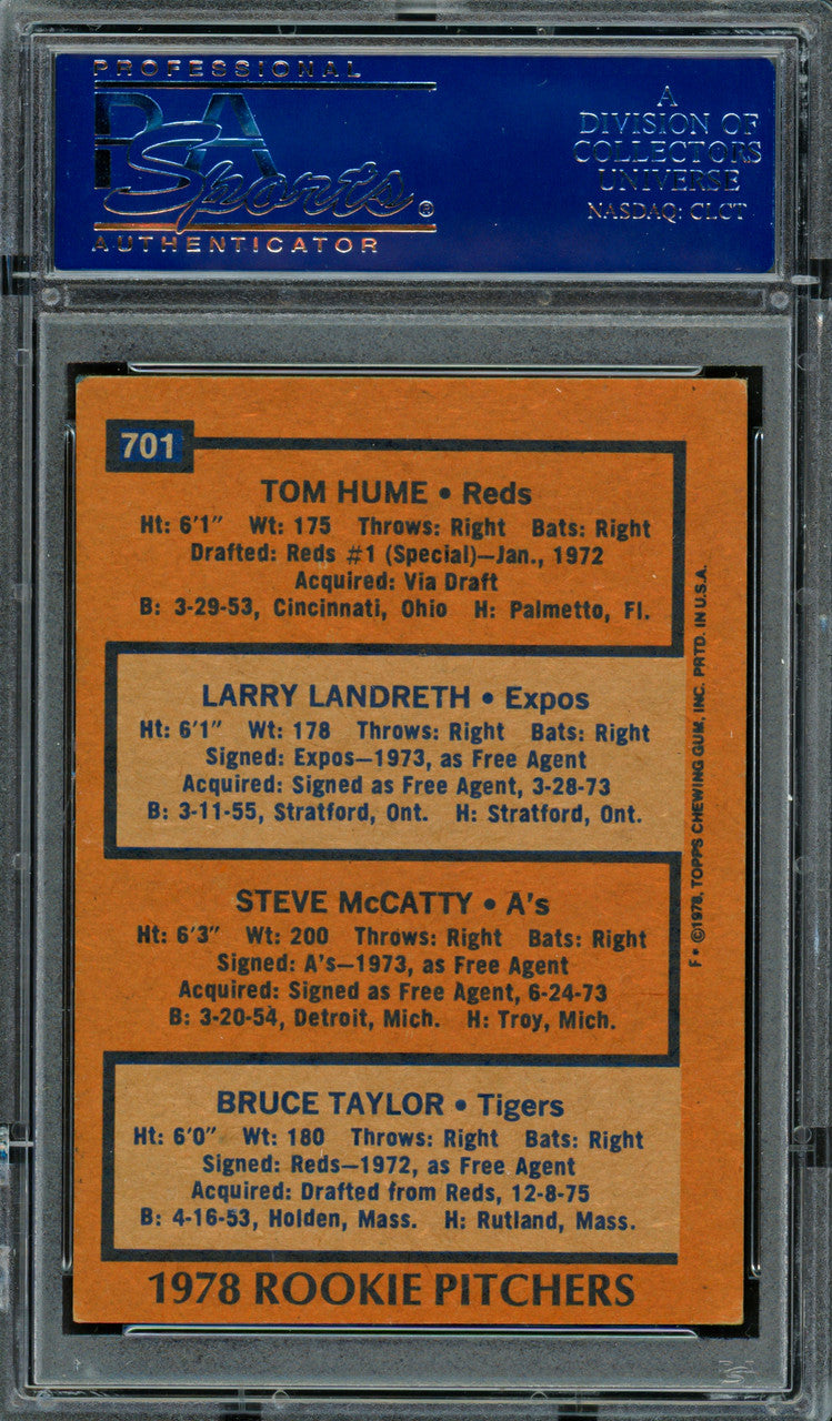 Tom Hume, Steve McCatty & Bruce Taylor Autographed 1978 Topps Rookie Card #701 PSA/DNA #83308983