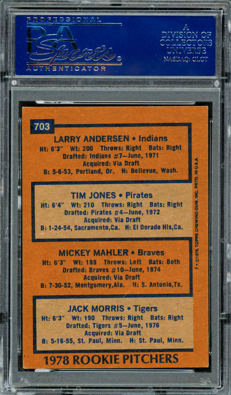 Jack Morris, Mickey Mahler & Larry Andersen Autographed 1978 Topps Rookie Card #703 PSA/DNA #83309000